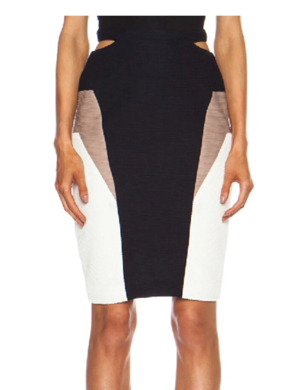 SIMKHAI Pleated Jersey Cur Out Band Pencil Poly-Blend Skirt NWT